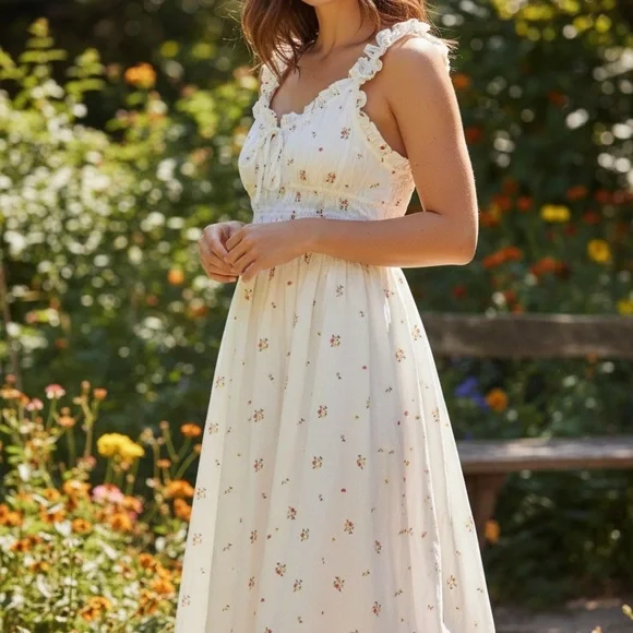 Old Navy Women White Floral Dress Sz M 100% Cotton - Picture 1 of 11